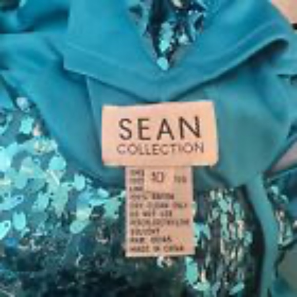 Sean Collection Sequined Lattice Back Mermaid Gown Dress Strapless Aqua Teal 10 - Picture 14 of 14